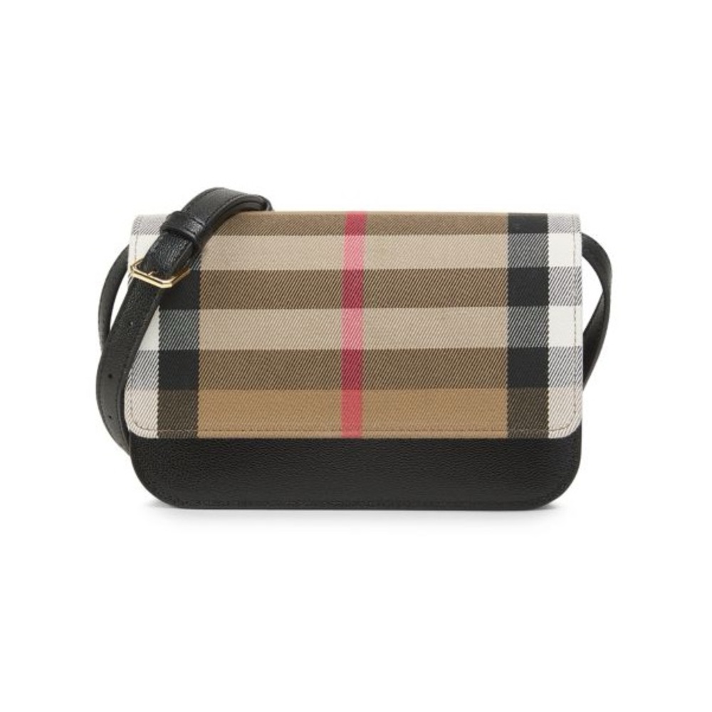 BURBERRY Small Check Cotton and Leather Crossbody Bag NWT